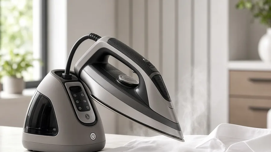 Deux centrales vapeur Philips posées côte à côte sur une table à repasser